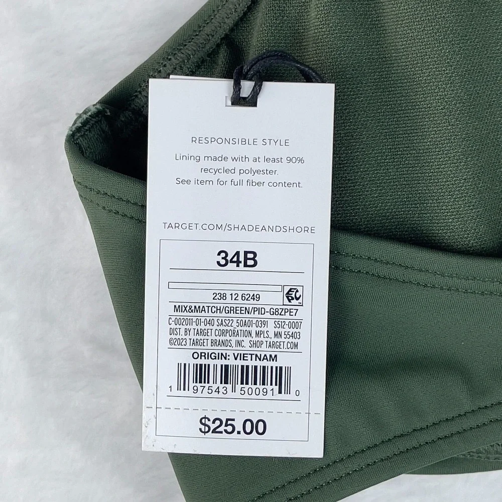 Shade & Shore Longline Ring Detail Underwire Bikini Top Women's 34B Dark‎ Green